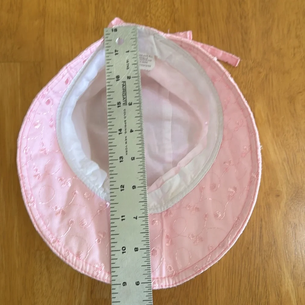 Vintage Pink Eyelet Kids Sun Hat Multiple Size Toddler Adjusts with Ribbon